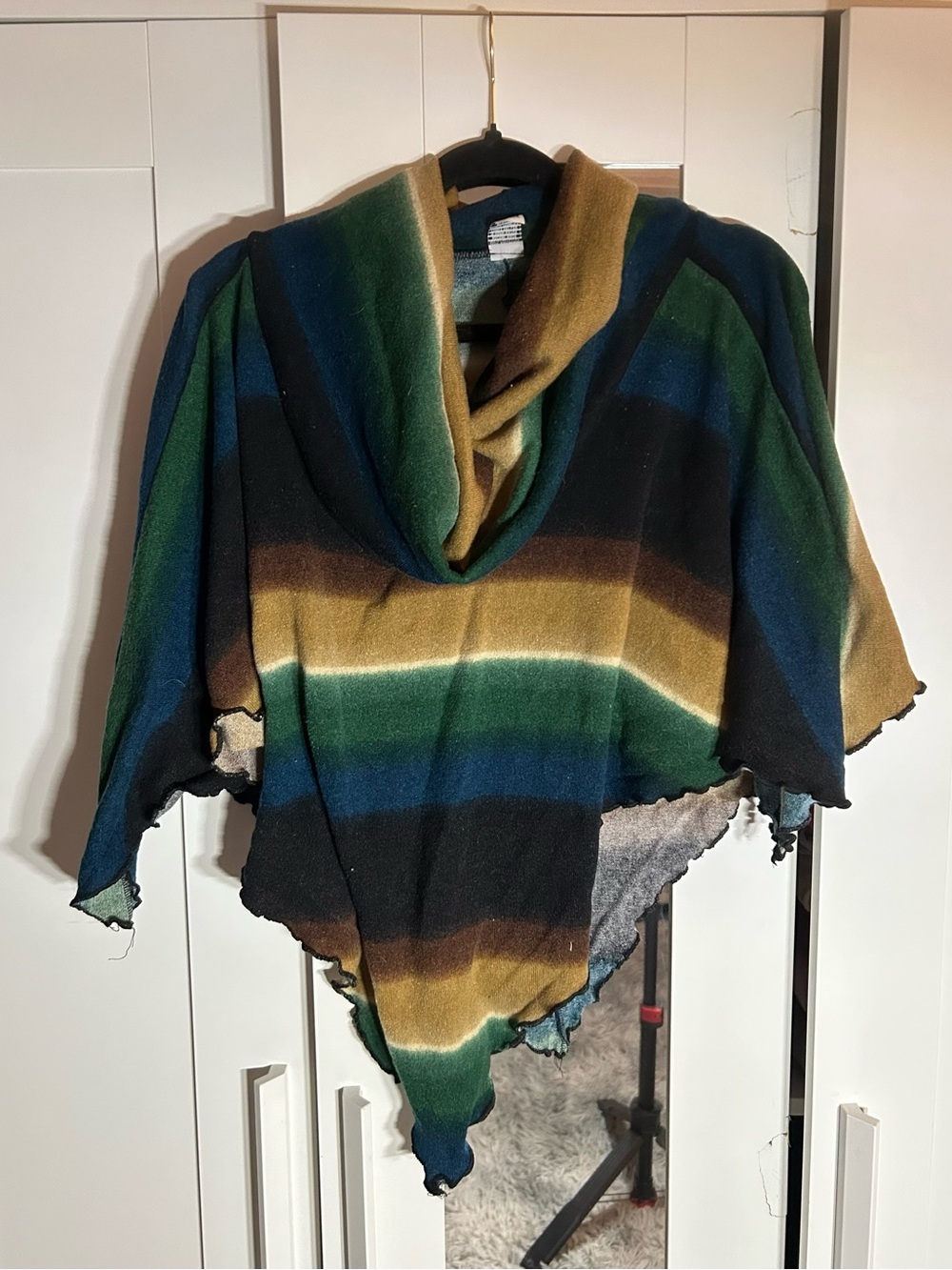 Striped Multi-Color Hooded Women’s Sweater Poncho